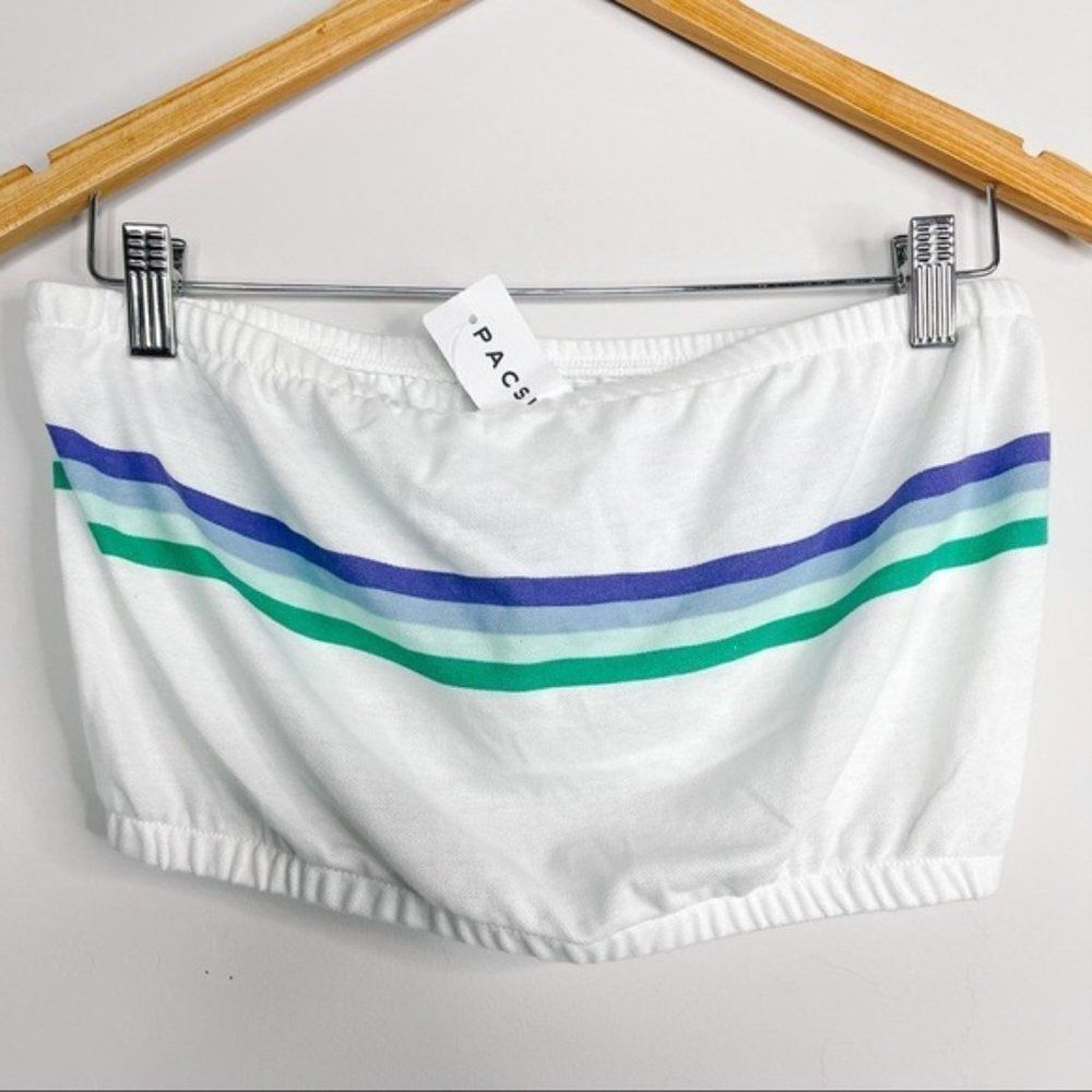 Me to We Pacsun White Striped Retro Bandeau Crop Top Tube Top - Picture 4 of 8